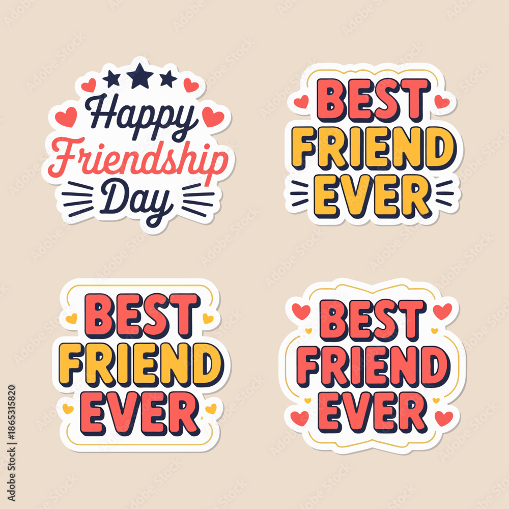 Obraz premium Colorful friendship stickers with playful typography celebrate best friends love bonding positivity joy and cheerful relationship messages