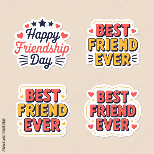 Colorful friendship stickers with playful typography celebrate best friends love bonding positivity joy and cheerful relationship messages