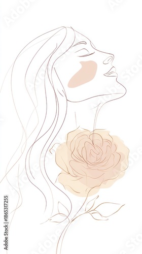 Woman embracing beauty with a delicate rose, capturing the essence of nature and femininity in soft pastels