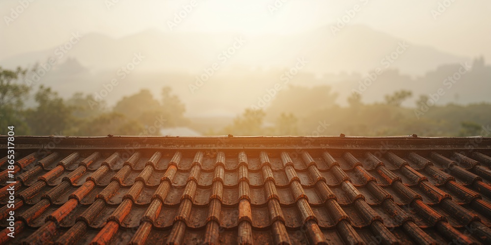 Fototapeta premium Traditional wooden tile roofing structure in Keng Tung, Myanmar, highlighting regional building techniques
