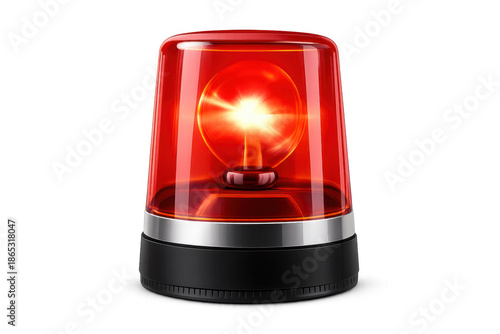 Red warning siren flashing, emergency alarm light signaling danger and security alert on transparent background