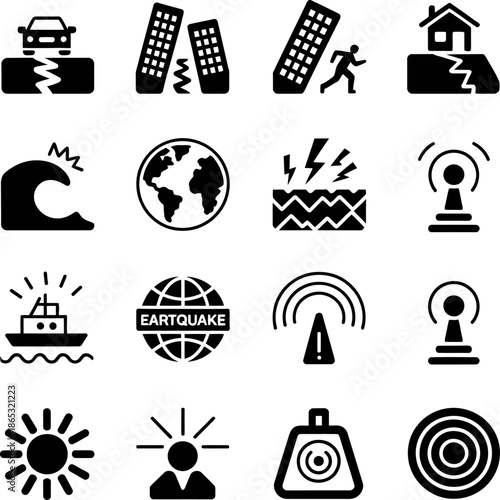 Disaster and emergency icons depict accidents natural catastrophes damage rescue risk warning situations for safety awareness and preparedness