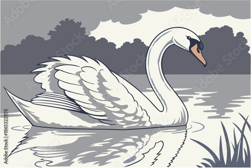 Elegant White Swan Gliding on a Serene Lake