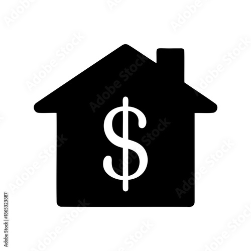 House with dollar sign representing real estate investment, property value, and housing finance