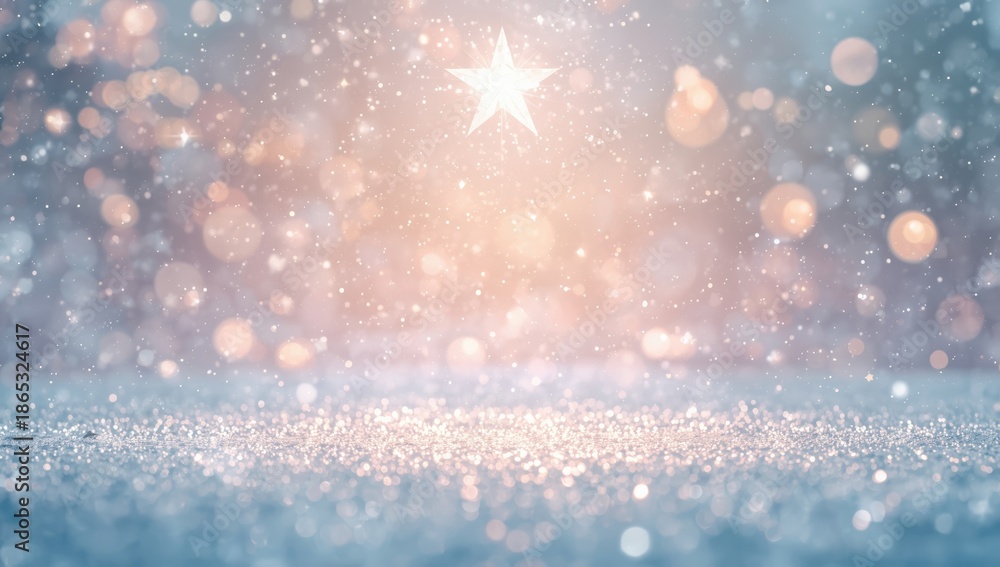 Fototapeta premium Holiday-themed backdrop featuring stars and pastel bokeh lights for festive design elements