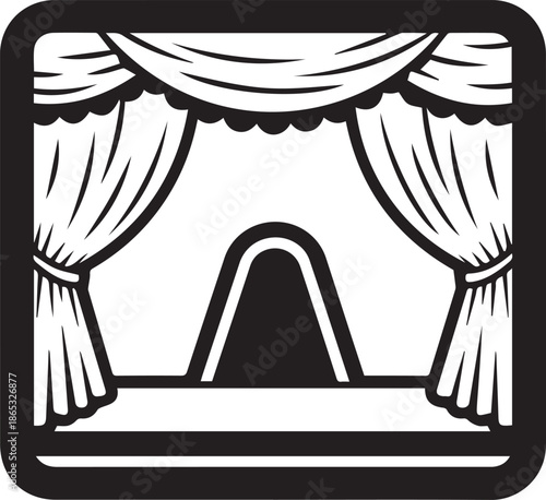 Theater Stage with Open Curtains and Spotlight