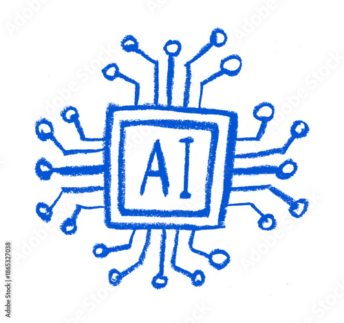 Artificial Intelligence Icon Crayon Chalk Drawing Doodle Vector