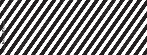 Repeated black diagonal lines on white background. Slanted parallel stripes pattern. Tilted striped print. Angled streaks wallpaper. Abstract minimalistic design. Vector graphic illustration