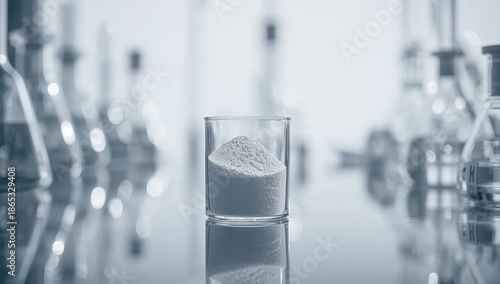 Laboratory setting with barium nitrate stored in a chemical container, focusing on chemical safety and material management