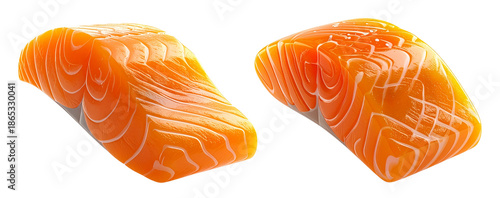 group of fresh orange salmon fillet 3d icon