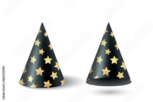 Vector 3d Realistic Party Hat Set. Glossy Celebration Party Hat for Birthday. New Year, Holiday Event, Carnival Decoration. Festive Accessory. Party Hat Illustration