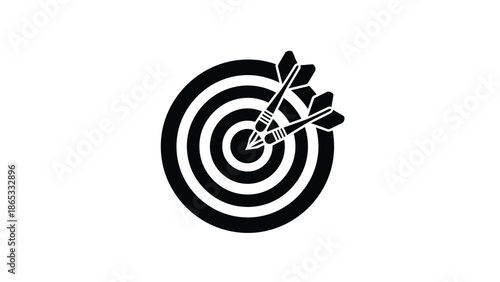 A black and white image depicting a dartboard with arrows hitting the target