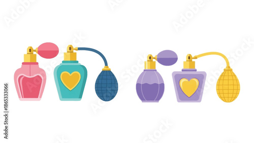 Colorful perfume bottles in various shapes and designs a decorative illustration