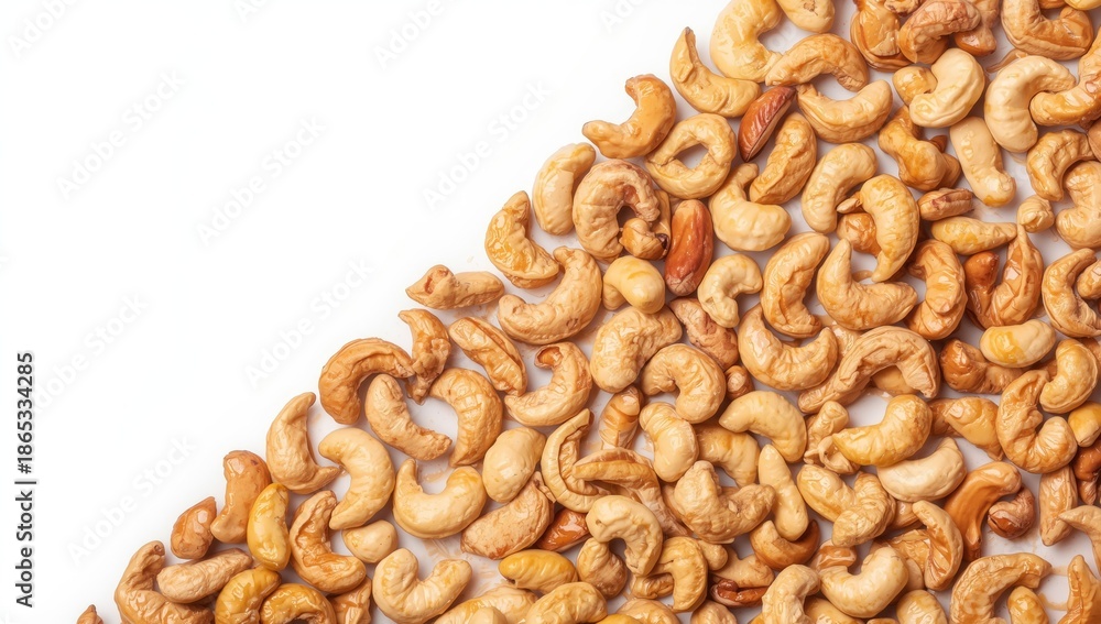 Fototapeta premium Cashews displayed against a plain white backdrop, emphasizing cleanliness and quality