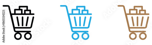 Colorful shopping cart icons in black, blue, and brown