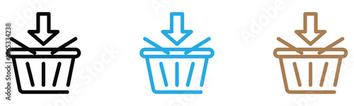 Colorful shopping basket icons with arrows for download actions