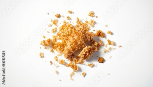 Macro shot of croissant crumbs on background, useful for bakery product branding, World Bread Day