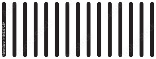 Vertical black parallel straight sticks isolated on white background. Simple striped graphic print. Texture of prison bar. Vector graphic minimalist illustration