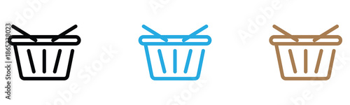 Shopping basket icons in black, blue, and brown colors