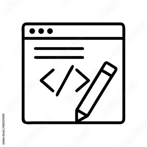 Stylized coding website interface with pencil indicating creation or editing