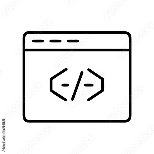 A minimalist line art illustration of code syntax inside of a browser window