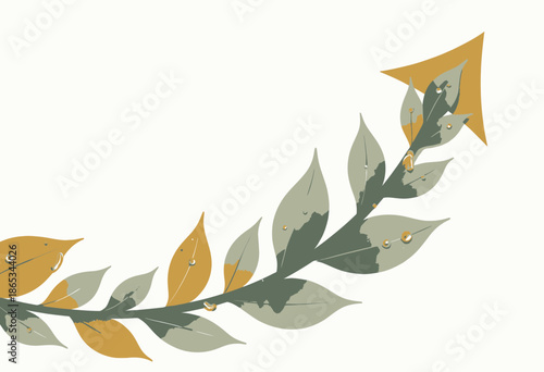 Artistic Metal Wall Sculpture Featuring Delicate Gold and Blue-Green Leaves with Stylish Arrowhead Design on a Clean White Background