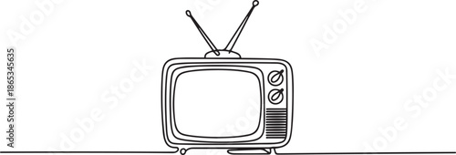 Continuous line drawing of Retro TV. one line Art icon drawing