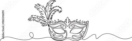 One single unbroken continuous line of carnival mask. one line Art icon drawing