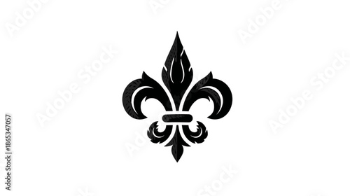 Elegant black fleur-de-lis symbol isolated on white background. Classic heraldic lily sign for royal, decorative, or vintage design.