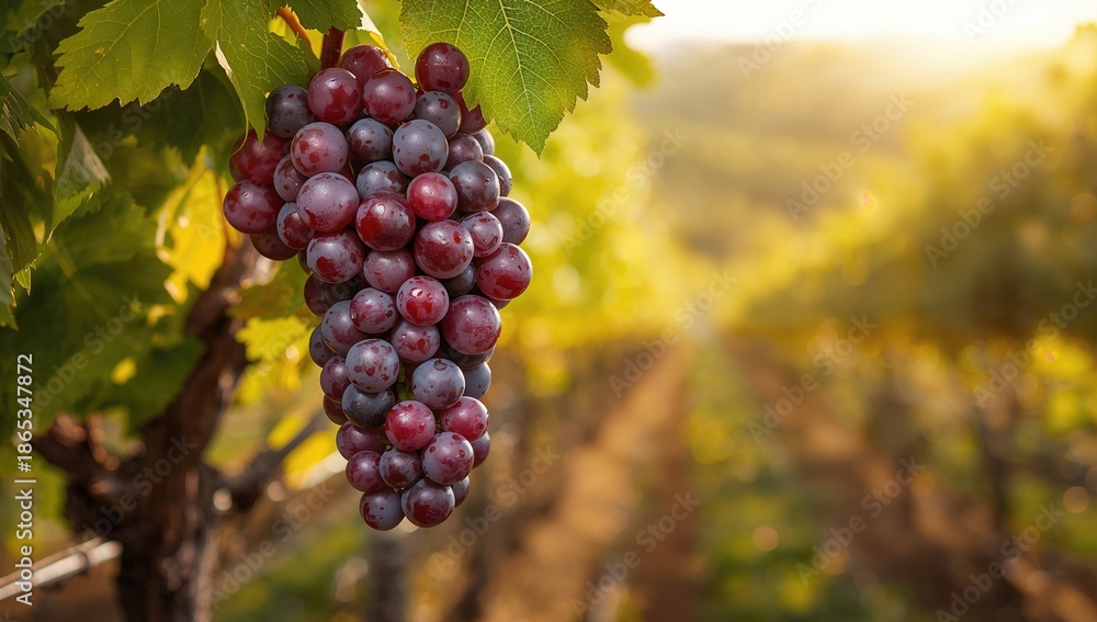 Fototapeta premium Fresh grapes hanging on the plant ready for consumption, seasonal ripening