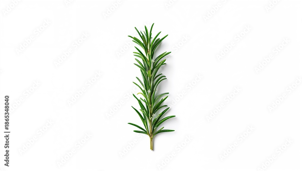 Obraz premium Fresh rosemary sprig isolated on white, highlighting herbal flavoring for cooking