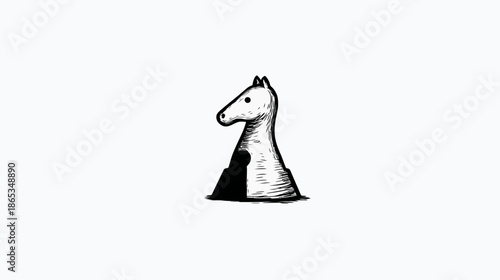 Abstract black and white hand-drawn illustration of a creature with a hidden human silhouette, symbolic psychological art