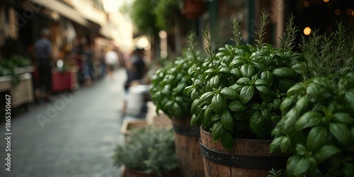 Street market with potted g...