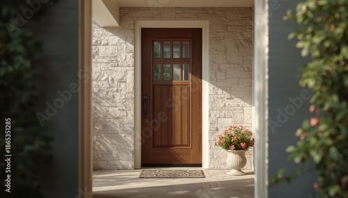 Entryway featuring a brown ...