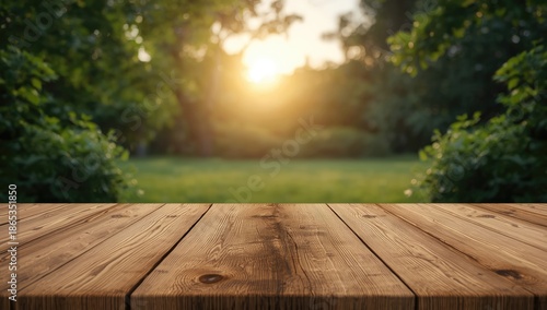 Sunlit garden table made of...