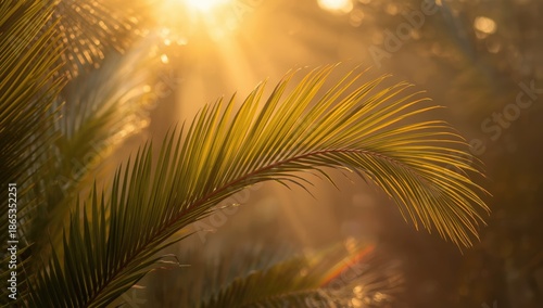 Coconut palm leaf in sunset...