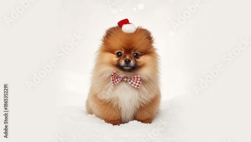 Small red Pomeranian with d...