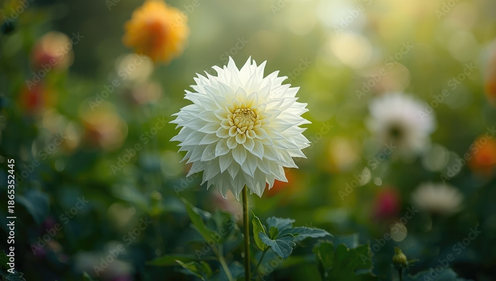 Fototapeta premium White dahlia flower in full bloom, ideal for botanical pattern design