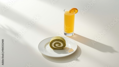 Green tea roll cake and ora...