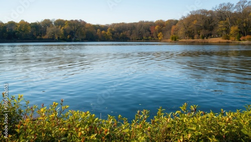 Lake surrounded by autumn f...