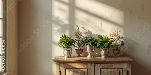 Green plants in silver flow...