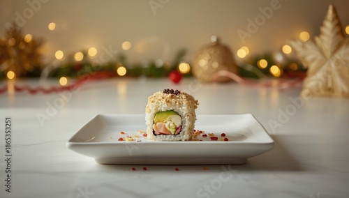 Sushi plate featuring rice ...