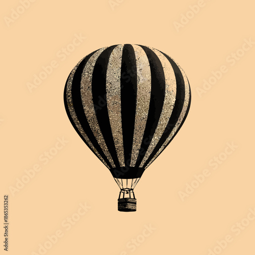 Vintage hot air balloon illustration on orange background for design