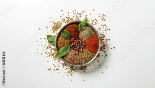 Herbs and spices arranged o...