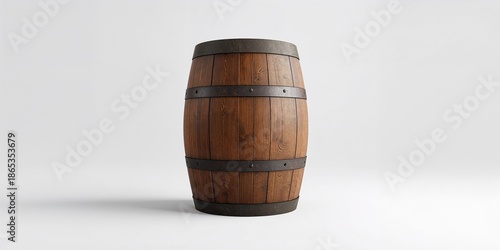 Single wood cask on plain b...