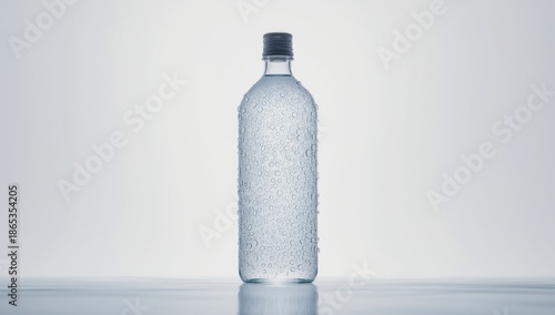 Liquid bottle with condensation droplets, used as UI backdrop in hydration app, Earth Day