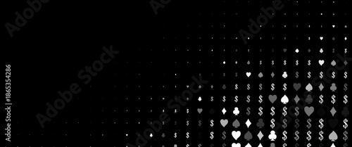 Dark Silver, Gray vector template with poker symbols. Illustration with set of hearts, spades, clubs, diamonds. Pattern for leaflets of poker games, events.