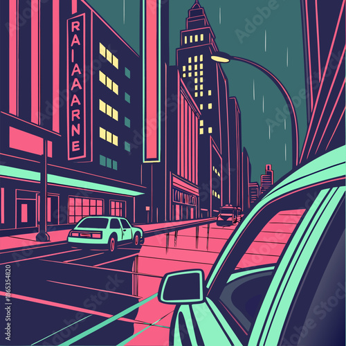 Urban Night Drive in Rideshare Car