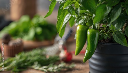 Detailed view of green chil...