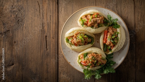 Chicken-filled bao buns wit...